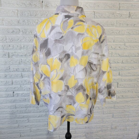 Alfred Dunner Women Top 18 Plus Yellow Floral Sheer Lightweight Button FLO289XE - Picture 6 of 9